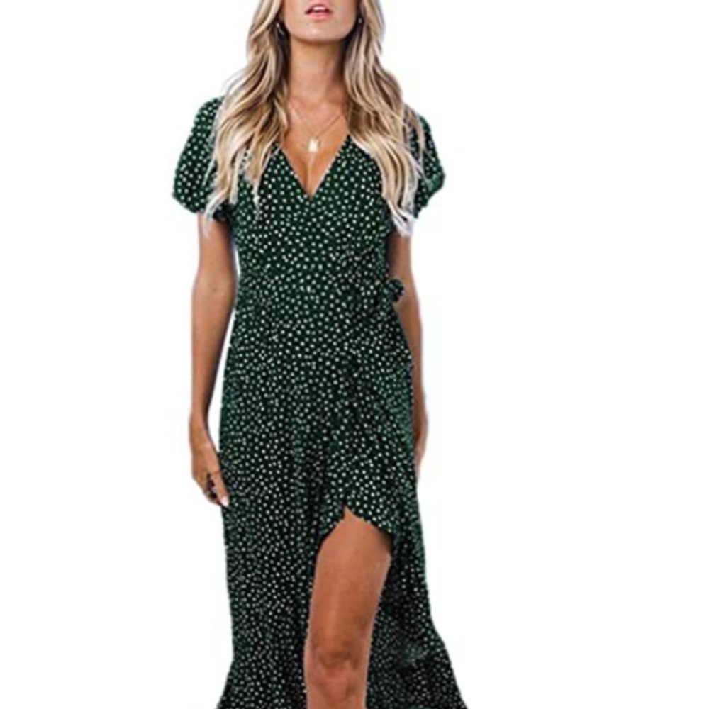 ZESICA Women's Bohemian Floral Printed Wrap V Neck